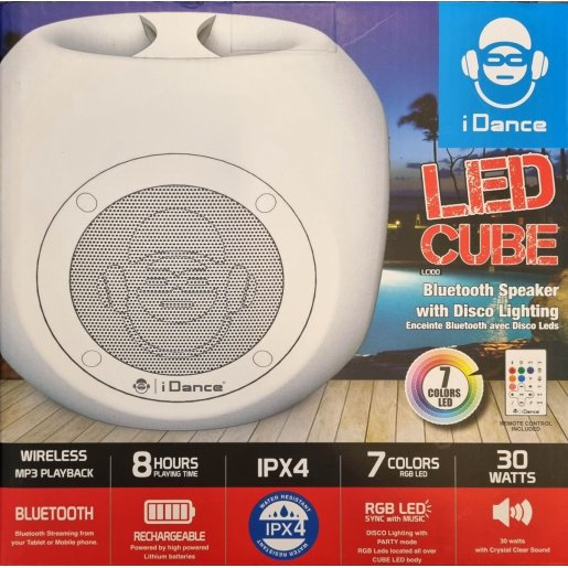 Slika Vodootporan zvučnik iDanceIPX4, Bluetooth, disco LED, 30W, bat LED CUBE LC-100