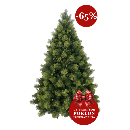 Prikažite detalje za Umjetni bor 3D Planinski bor s češerima 180 cm + POKLON Picture alt