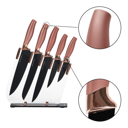 Slika Set noževa s magnetnim držačem 6 kom., rose gold, LONAN