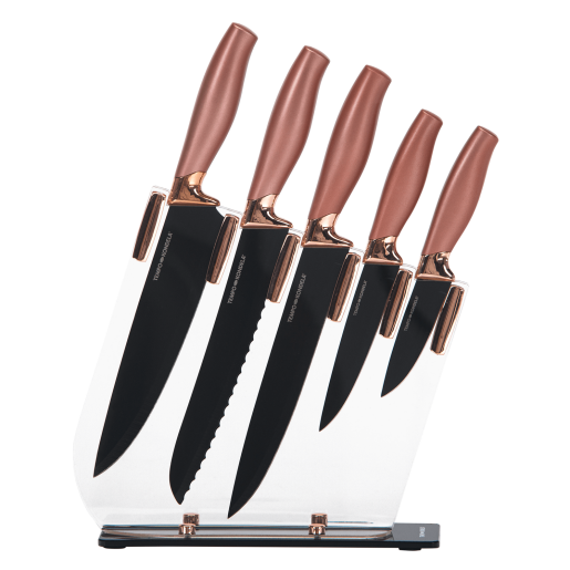 Slika Set noževa s magnetnim držačem 6 kom., rose gold, LONAN